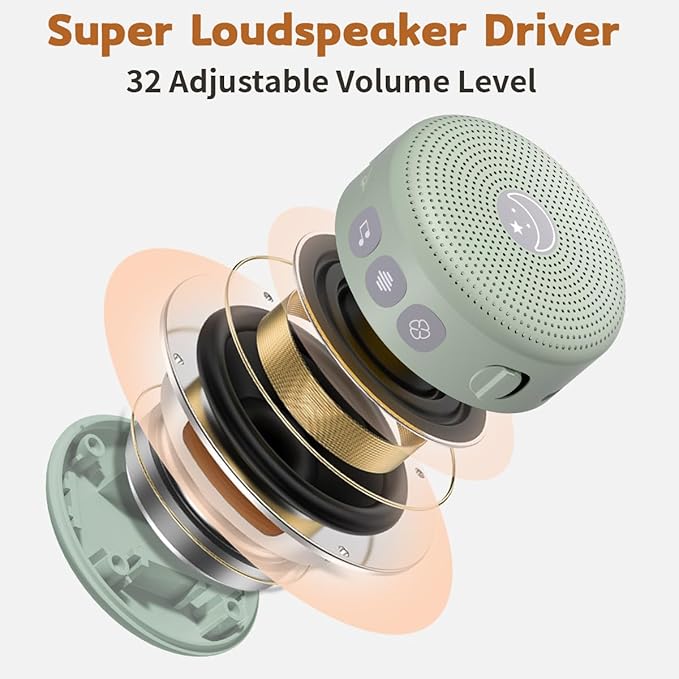 Mini Sound Machine Portable Baby White Noise Machine Brown Noise Machine 30 Soothing Sounds for Kids Adults Auto-Off Timer 32 Volume Levels Battery Sleep Machine for Home Office Privacy (Pale Green) - Bloomnest