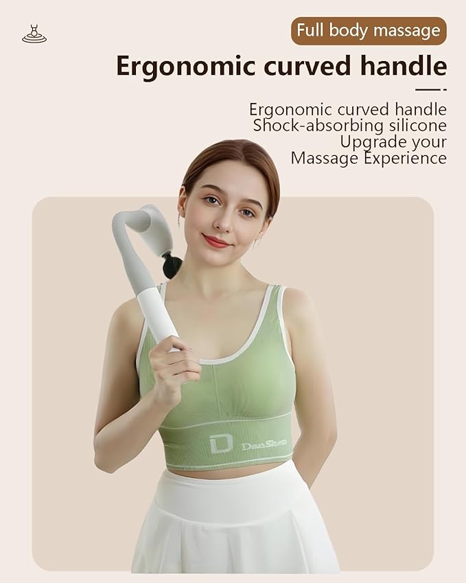 Massage Gun with Extended Handle, Upgraded U-Shaped Back Massager, Reaches Hard-to-Access Muscles, 4 Massage Heads & 4 Speed Levels, Body Massager for Back, Neck, Shoulder, Leg, White - Bloomnest