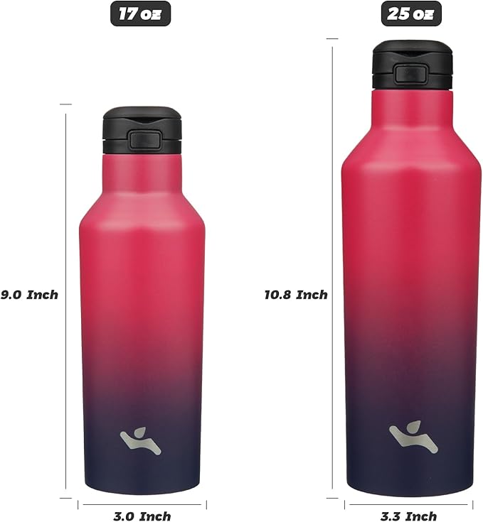Insulated Water Bottle with Straw,25 OZ Double Wall Vacuum Stainless Steel Water Flask with 2 Lids,Glamour Red - Bloomnest