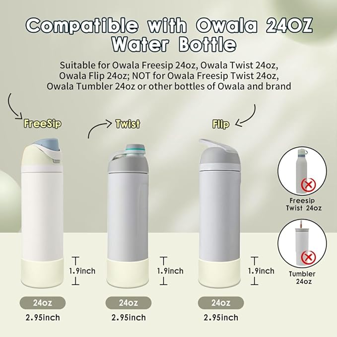2PCS Silicone Water Bottle Boot, Compatible with Owala 24oz 32oz 40oz, Protective Anti-Scratch & Anti-Dent No Noise Sleeve Cover for FreeSip/Twist/Flip Water Bottles (Iced Breeze, 24oz) BKBY