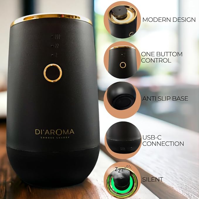 Waterless Essential Oil Diffuser – Portable Nebulizing Aroma Oil Diffuser for Car, Home & Office, USB Rechargeable, Silent Operation, No Water Needed, Di'Aroma (White) - Bloomnest