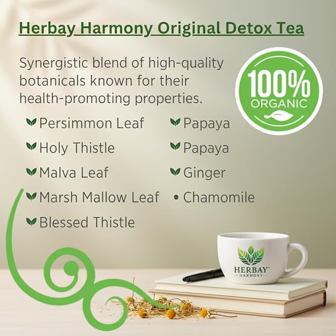 Herbay Harmony Organic Detox Tea – Caffeine-Free Herbal Cleanse for Bloating Relief, Digestive Tea & Natural Body Detox, Organic Herbal Blend with Ginger, Chamomile & Papaya - 24 Pack (24 Week Balance Pack) - Bloomnest