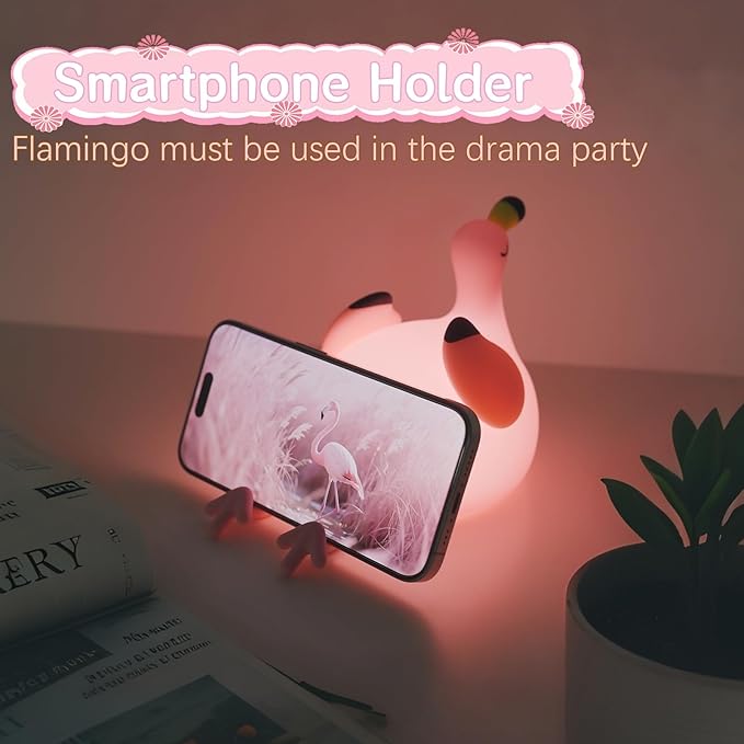Flamingo Cute Night Light, Flamingo Decor Kids Squishy Lamp, Girls Pink Xams Gifts Trendy Stuff Toys, Rechargeable Dimmable Silicone LED Nightlight, Baby Nursery Dorm Kawaii Bedside Lamps - Bloomnest