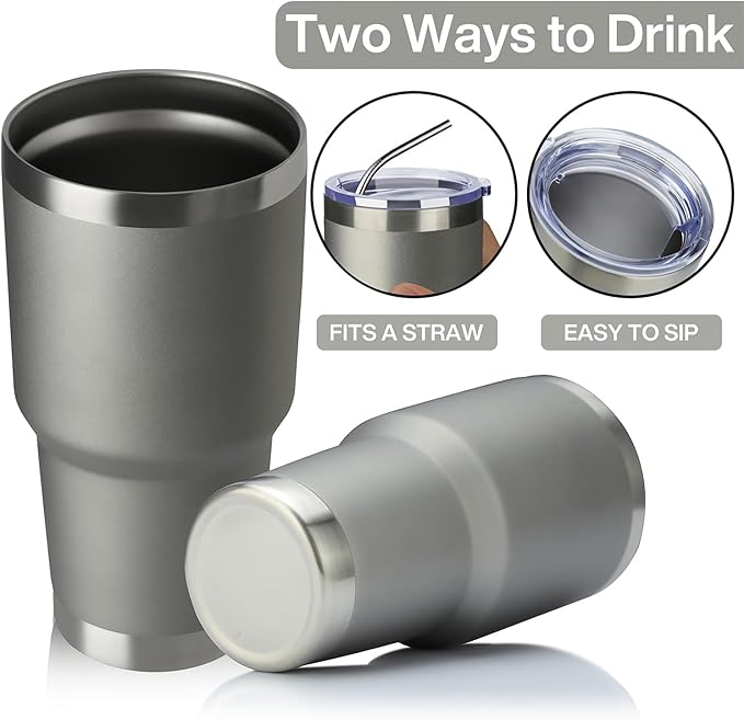 MEWAY 30oz Insulated Tumbler With Lids and Straws,Stainless Steel Double Vacuum Coffee Tumbler Cup, Brush, Durable Powder Coated Coffee Cup for Cold & Hot Drinks, Office, Travel(Cold Grey,4 PACK) - Bloomnest