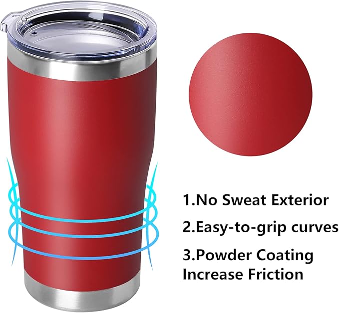DOMICARE 20oz Tumbler with Lid Stainless Steel Tumblers Bulk, Double Wall Vacuum Insulated Coffee Travel Mug Powder Coated Tumbler, 4 Count (Pack of 1) Red