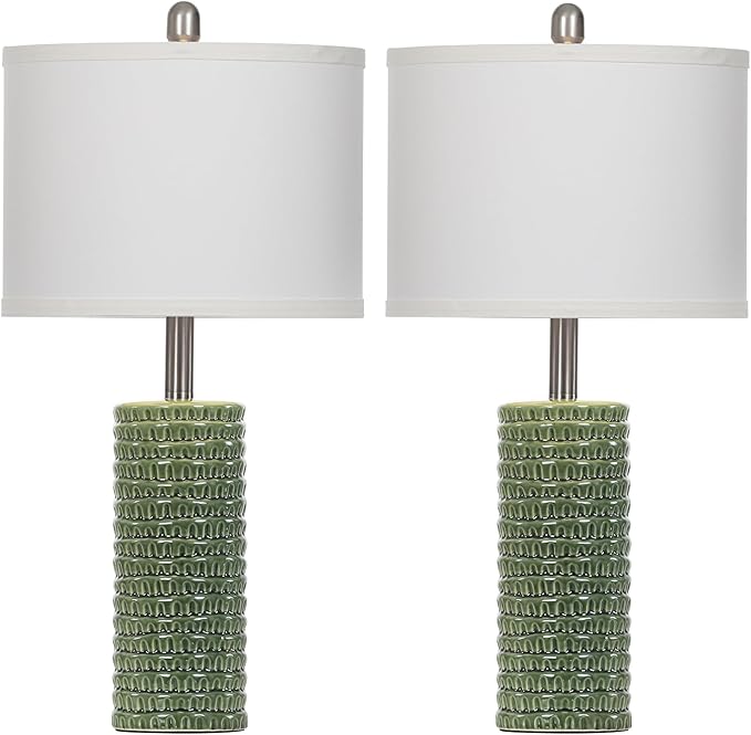 24.5" Green Ceramic Table Lamps Set of 2, Farmhouse Table Lamps for Living Room, Modern Lamps for Bedroom Night Stands, Traditional Nightstand Desk Lamps(LED Bulbs Included) - Bloomnest