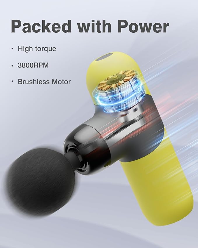Morelax Mini Massage Gun Portable Deep Tissue Muscle Percussion Massager, Electric Handheld Sport Massager with 6 Massage Heads 4 Speed, Best Gift (Yellow) - Bloomnest