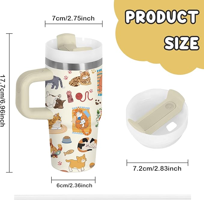 Cat Gifts for Girls - 14oz Cute Cats Kids Tumbler with Handle and Straw, Stainless Steel Insulated Water Cup, Leak Proof, for Sport, School, Travel - Funny Cat Lovers Children Birthday Gifts Cups(1pc) - Bloomnest