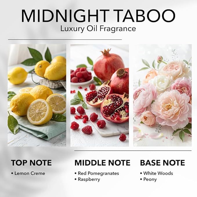 Midnight Taboo Diffuser Oil, Inspired by Luxury Hotels, 6.7 Fl Oz 200 mL, Hotel Scent for Home, Office, Bathroom & Spa, Aromatherapy Essential Oil, Lemon & Pomegranate Scents. - Bloomnest