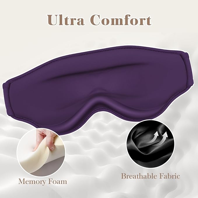 3D Cooling Eye Mask Sleep Mask for Men & Women, 100% Pressure-Free & Light Block-Out Eye Mask for Sleep with Easy Adjustable Strap, Night Eye Cover for Travel, Purple - Bloomnest