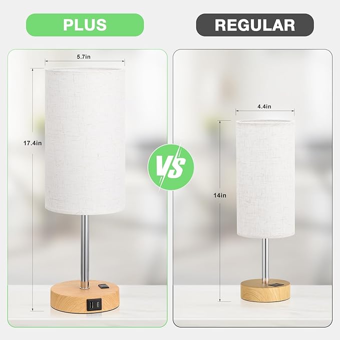 Dicoool Touch Bedside Table Lamp with USB - 3 Way Dimmable Wood Lamp for Bedroom Nightstand, Desk Lamp with Charging Station for Dorm, Office, Kids Room, Living Room - Bloomnest