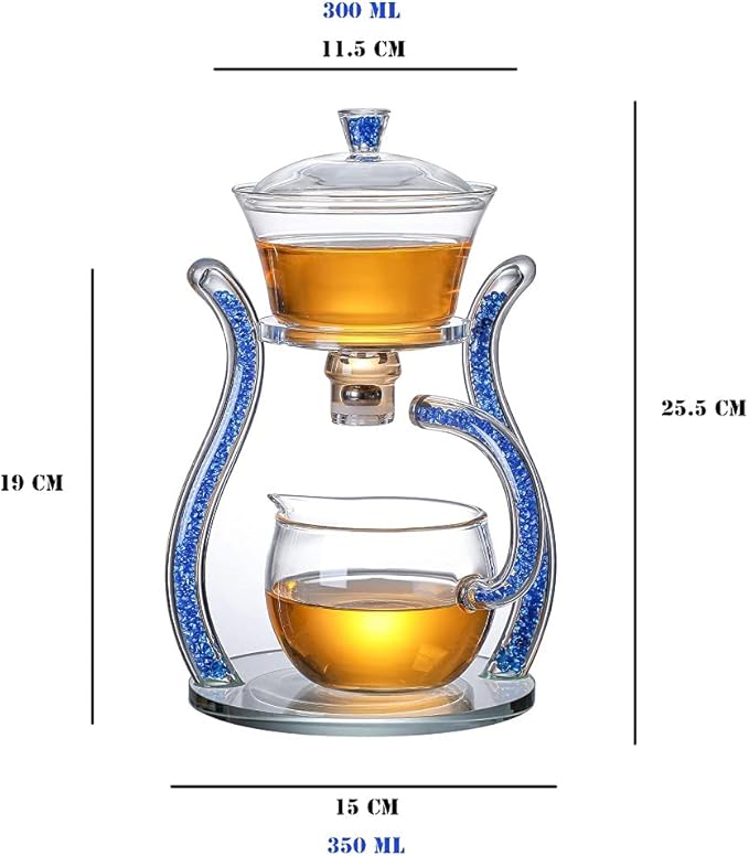 RORA Glass Teapot Set Semi Automatic Drip Rotating with Infuser Lazy Kungfu Tea pot Set (Blue) - Bloomnest