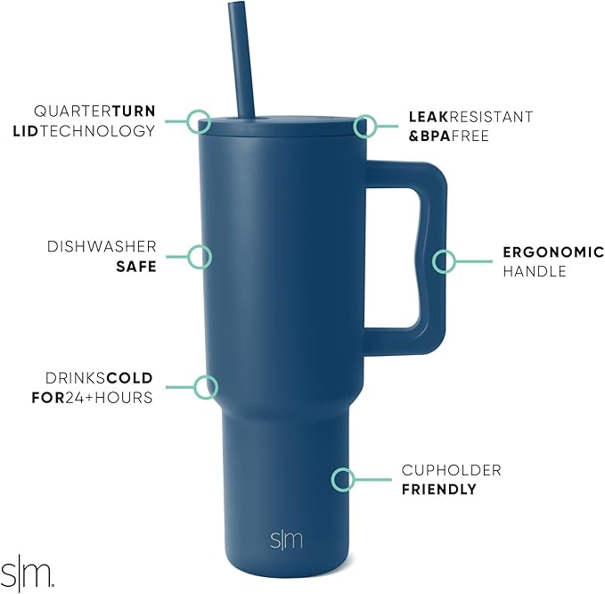Simple Modern 40 oz Trek Tumbler with Handle and Straw Lid | Cup Holder Friendly Insulated Stainless Steel Travel Mug | Slumberland SimpleModern