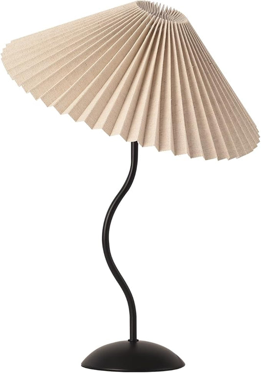 KUNJOULAM Small Pleated Table Lamp, Bedside Nightstand Lamp with Beige Lampshade Black Base, Morden Mini Lamp for Bedroom Home Office Decor, E12 Bulb Included - Bloomnest