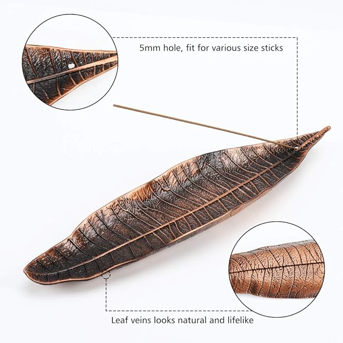 Accmor Incense Holder Set, Leaf and Snail Incense Burner, Incense Ash Catcher, Incense Sticks Holder for Counters, Meditation Room, Yoga, Home, Office, Red Copper - Bloomnest
