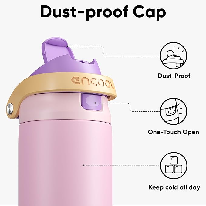 ENCOOL Leakproof Insulated Water Bottle with Straw Dual-Sip Water Bottle Bag-Safe Design for Work, Commute & Gym – Keeps Drinks Cold All Day, 24 oz, Peach Purple ENCOOL