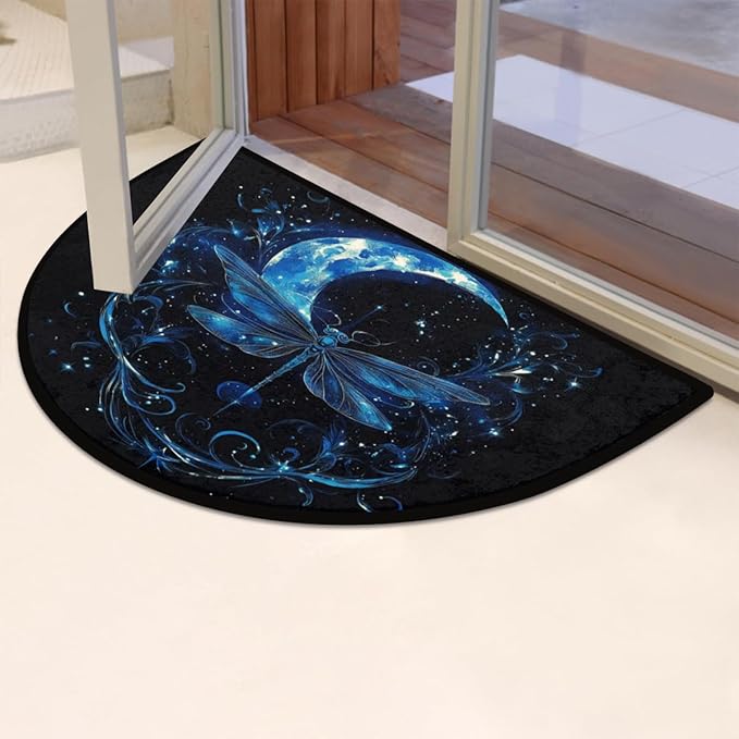 Half Round Door Mat, Moon Stars Dragonfly Half Circle Rug for Home Decor Floor Indoor Outdoor Non-Slip Washable Half Moon Rug Doormat 36X24 Inch - Bloomnest