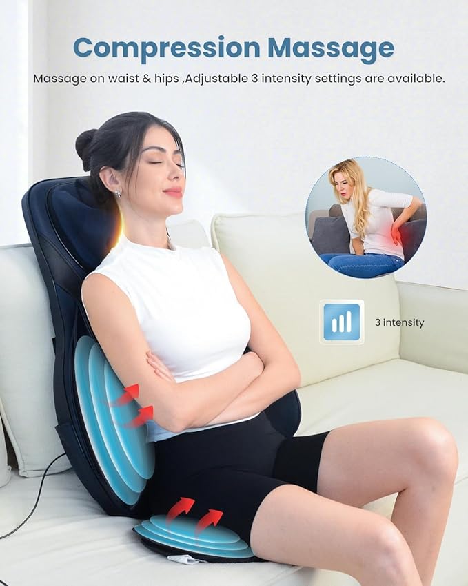 COMFIER Shiatsu Neck Back Massager with Heat for Pain Relief Deep Tissue, Adjustable-Height Neck Massage Rollers, Massage Chair Pad Tapping Compression Seat Massager Full Body, Gifts for Men Women - Bloomnest