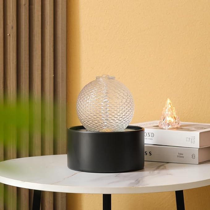 Generic Indoor Water Feature Tabletop Ceramic Fountain Home Kitchen Office Decoration Modern Design Style (Black)