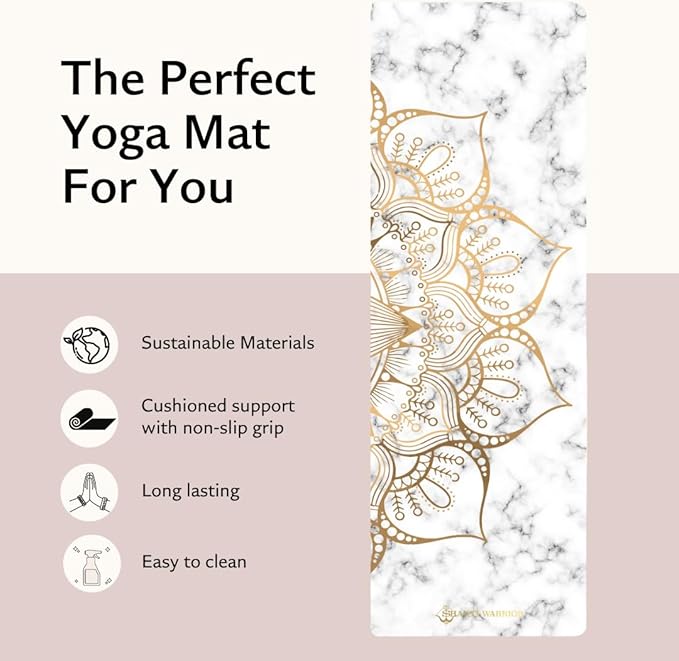Shakti Warrior Suede yoga mat - Premium Printed Natural Eco-friendly Non-Slip Mat Great for Hot Yoga, Pilates, Workouts (72 inch x 24 inch x 3mm thick) - Bloomnest