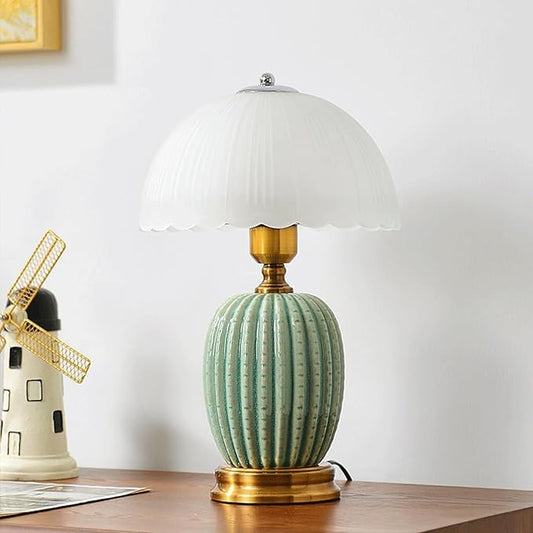 Large Table Light 3 Color Adjustable Ceramic Lamp Vintage Nightstand Lamps Dimmable Bedside Table Lamps for Living Room Bedroom Home Office (Green) - Bloomnest