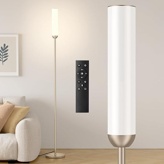 LED Floor Lamp with Remote Control, 65" Standing lamp with Stepless Adjustable 3000K-6500K Colors & 5%-100% Brightness, Foot Switch(Champagne Gold) - Bloomnest