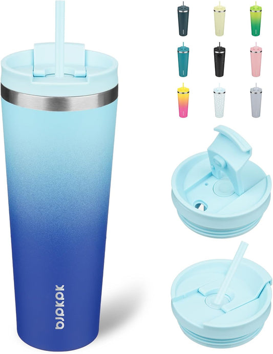 BJPKPK 26oz Insulated Tumbler With lid And Straw Stainless Steel Tumblers Travel Coffee Mug Reusable Thermal Cup,Sky