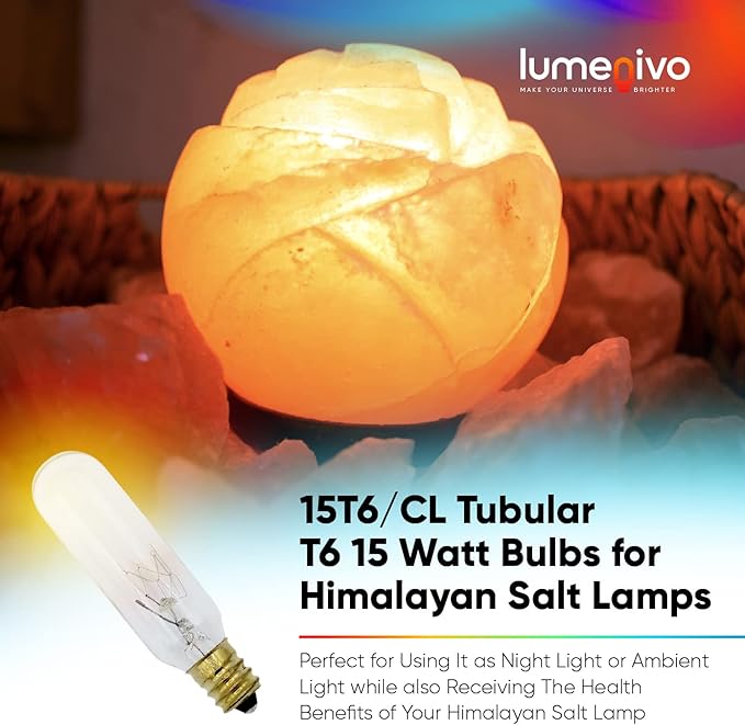 lumenivo 15 Watt Bulbs for Himalayan Salt Lamps 15T6/CL Tubular T6 15 Watt Candelabra Bulb E12 Base Light Bulbs for Exit Signs - Clear - 120V - 4 Pack - Bloomnest