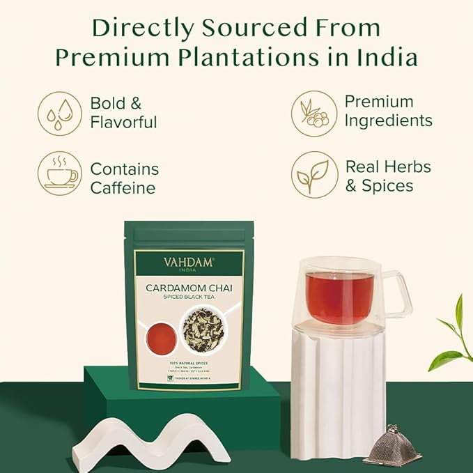 VAHDAM, Cardamom Chai Tea Loose Leaf (50 Cups,3.53 oz)  India's Traditional Cardamom Tea | Spiced Chai Tea | Brew Hot, Iced Or Chai Latte/Masala Chai | Whole Loose-Leaf, Vacuum Sealed - Bloomnest