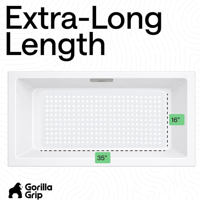 GORILLA GRIP Patented Bath Tub Shower Mat, Machine Washable Bathtub Floor Liner Mats, Suction Cups and Drain Holes to Keep Tubs Clean, Soft on Feet, Bathroom Essentials, 35x16 Inch, White - Bloomnest
