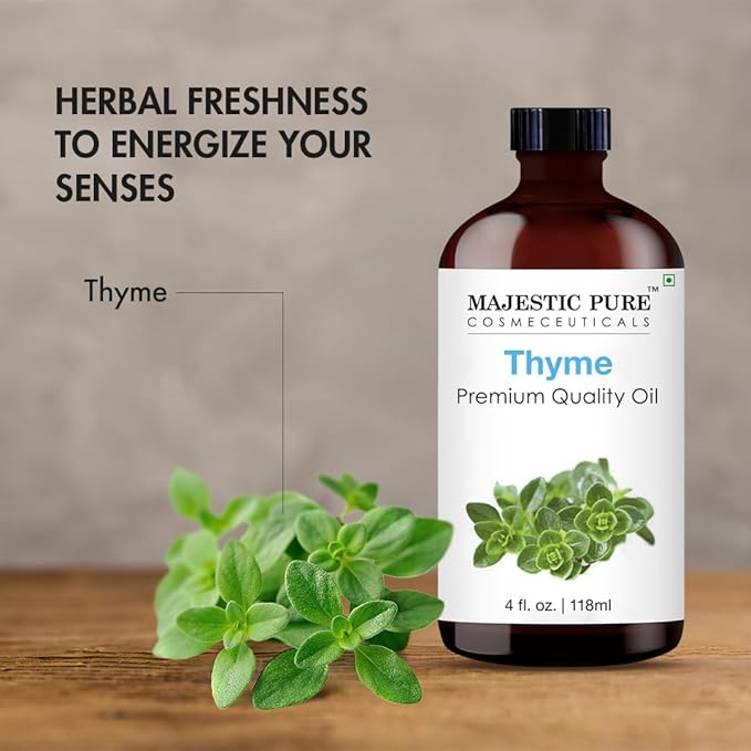 Majestic Pure Thyme Essential Oil with Glass Dropper - Huge 4 Fl Oz - 100% Pure and Natural Thyme Oil - Premium Grade Essential Oils for Diffuser, Aromatherapy, Soap and Candle Making - Bloomnest
