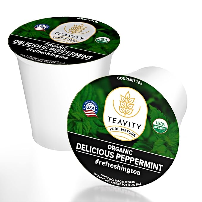 Organic Peppermint Tea Pods for Keurig - Decaf Tea by Teavity (12 Tea Pods) - Bloomnest