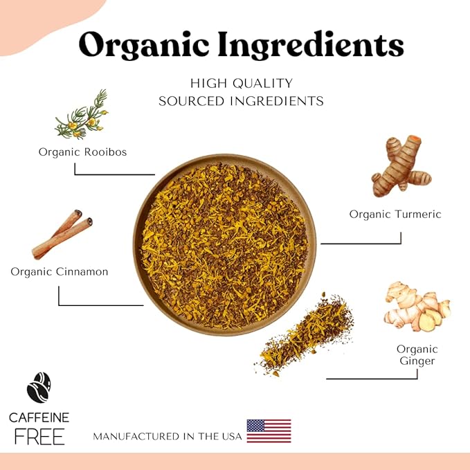 Organic Turmeric Ginger Tea - AIP diet, Whole 30, Paleo friendly, Golden Tonic Herbal Blend - Ayurvedic rooibos herbs, 100% Organic Gluten-Free - Bloomnest