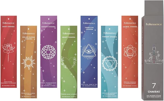 Folkulture Incense Stick for Home | Set of 7 Organic Insenses (140) Insence-sticks for Relaxation with 60 Minute Burn Time | Frankincense, Sage & Tea, Lavender & Peppermint | Non-Toxic Inscents-sticks