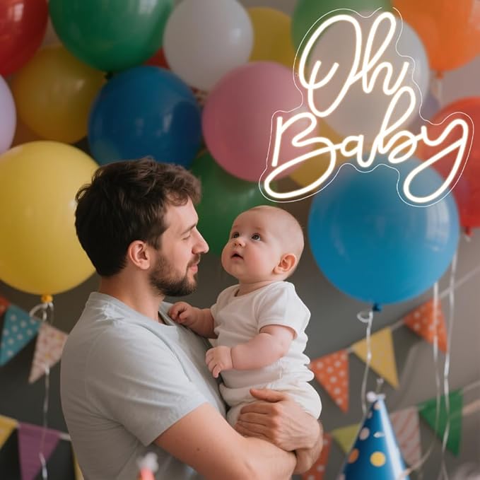 Oh Baby Neon Sign, Baby Shower LED Neon Light for Party Wall Decor Light Up Sign for Gender Reveal Birthday Party Decorations Warm White Dimmable USB Powered(14.2"*12.9") - Bloomnest