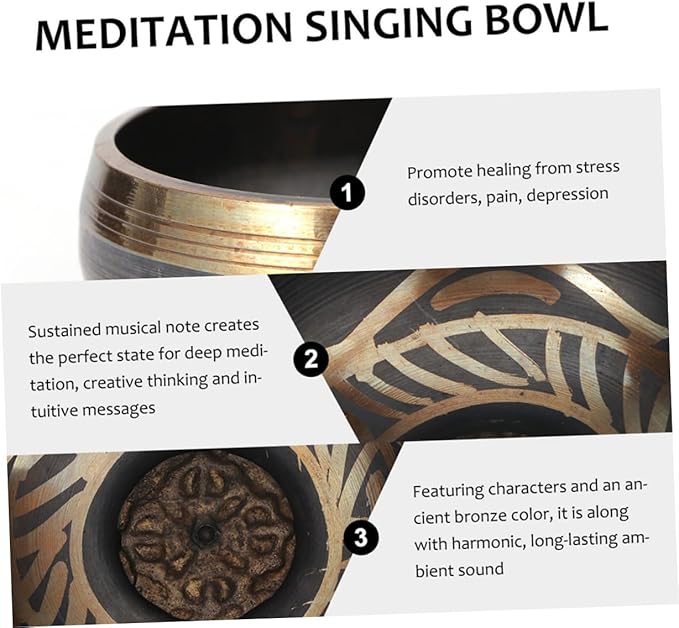 Beaupretty 1Set Tibetan Singing Bowl with Mallet Meditation Sound Bowl for Relaxation Yoga Mindfulness Durable Design for Home Travel - Bloomnest
