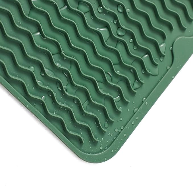 Silicone Dish Drying Mat for Multiple Usage,Easy clean,Eco-friendly,Heat-resistant Silicone Mat for Kitchen Counter or Sink,Refrigerator or Drawer Liner Green S 12 inches x 6 inches - Bloomnest