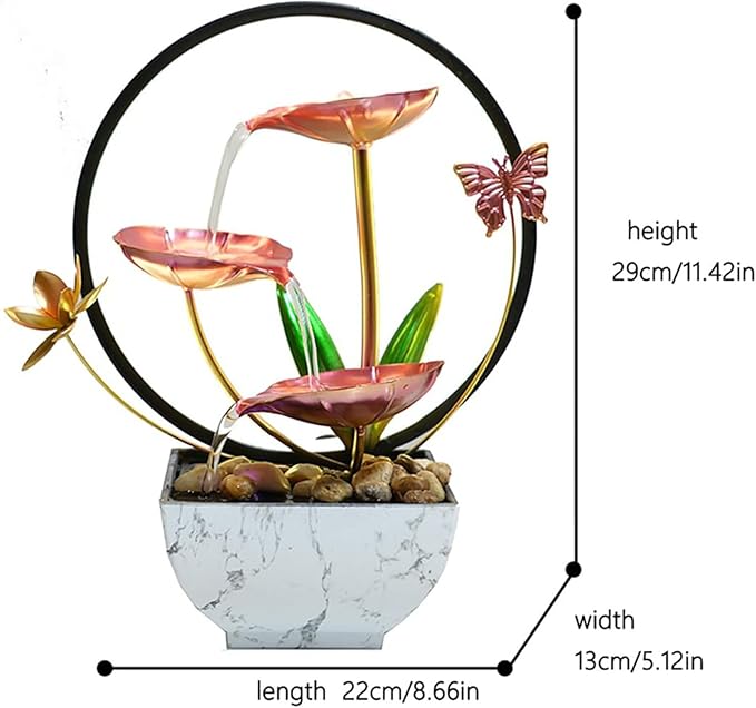 Pink Indoor Table Top Fall Decor Indoor Relaxation Water Fountain, Waterfall, Small Fountains with LED Lights Zen Meditation Fountains. - Bloomnest