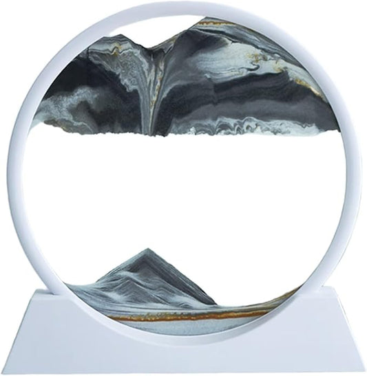 BGFJYUK Moving Sand Art Picture in Motion, Round Glass 3D Deep Sea Sandscapes with Display Flowing Sand Frame for Relaxing Desktop Home Office Work Décor for Kids Adults (White Frame Black, 12inch) - Bloomnest