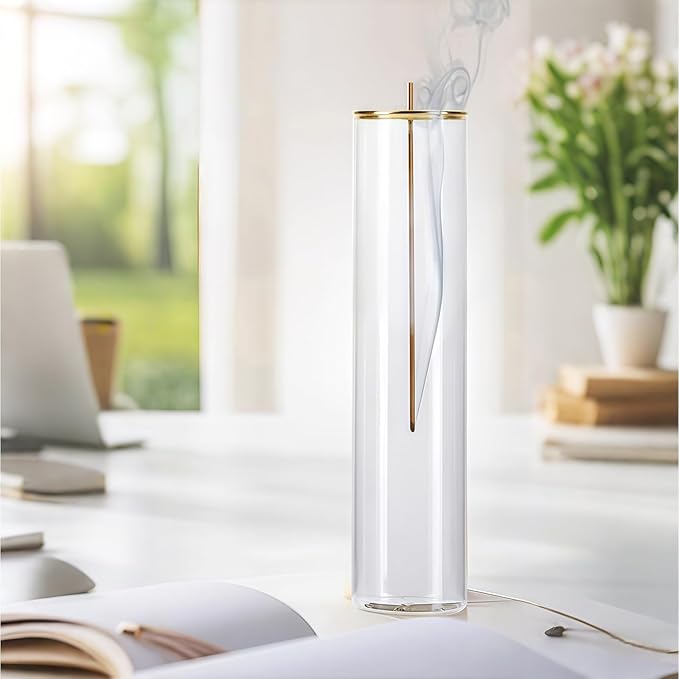 Glass Incense Holder,Incense Burner for Sticks with Ash Catcher,Incense Stick Burner for Meditation and Yoga Room (Golden Clamp) - Bloomnest