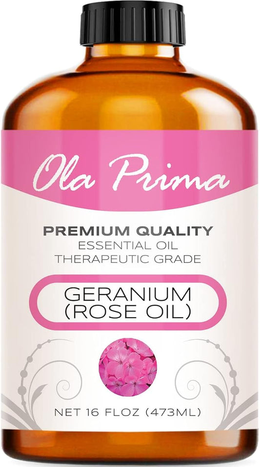Ola Prima Rose Geranium Essential Oil Pure Therapeutic Grade for Aromatherapy Diffuser, Relaxation & Skincare (16oz Bulk) - Bloomnest