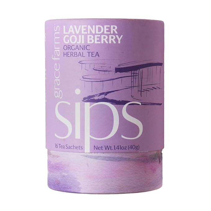 Grace Farms LAVENDER GOJI BERRY Herbal Tea (16 Pyramid Sachets) | Naturally Sweet, Stress Relieving and Caffeine Free | Organic and Kosher Certified | Gives Back 100% of Profits - Bloomnest
