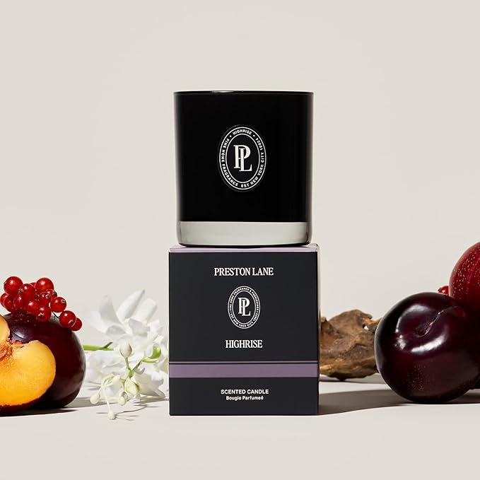 Preston Lane Luxury 2-Wick Scented Candle, Highrise, 7.5 oz Hand-Poured in USA | Long Burn Time (20-30 Hrs), Vegan Soy Wax Blend, Decorative Glass Vessel, Fine Italian Fragrance - Bloomnest