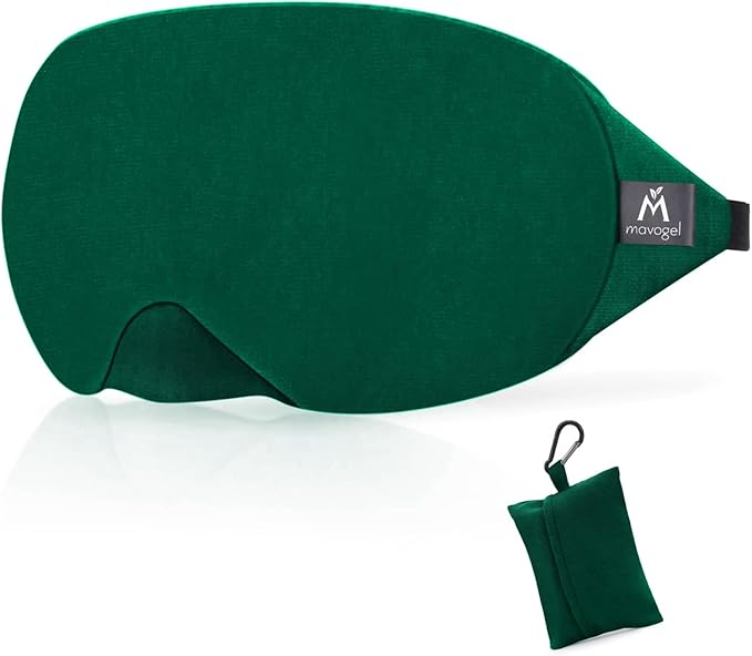 Mavogel Cotton Sleep Eye Mask - Breathable Light Blocking Sleep Mask, Soft Comfortable Night Eye Mask for Men Women, Eye Cover for Travel/Sleeping/Shift Work, Includes Travel Pouch (Green) - Bloomnest