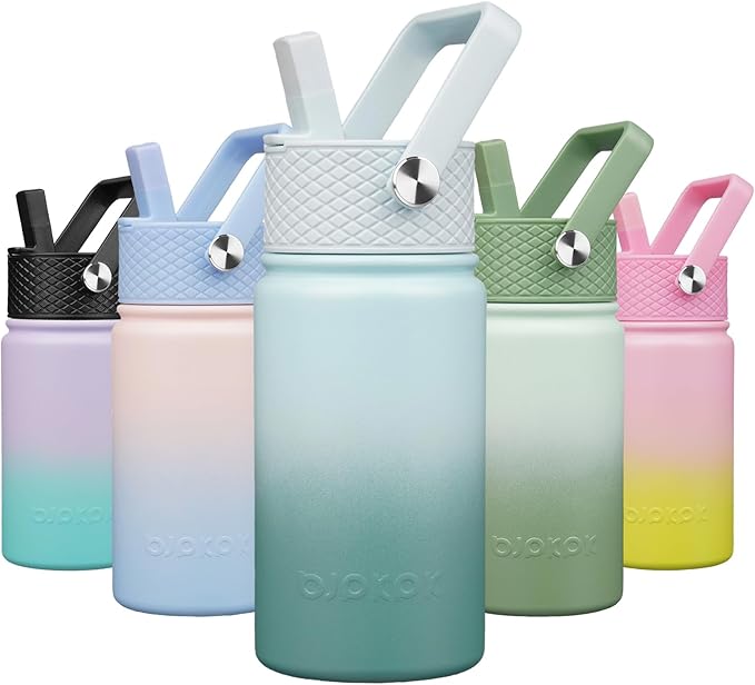 BJPKPK Insulated Water Bottle with Straw Lid, 15oz Cute Water Bottles, Stainless Steel Metal Thermo, Reusable BPA Free Leak Proof Tumblers, Cups,Milk Blue - Bloomnest