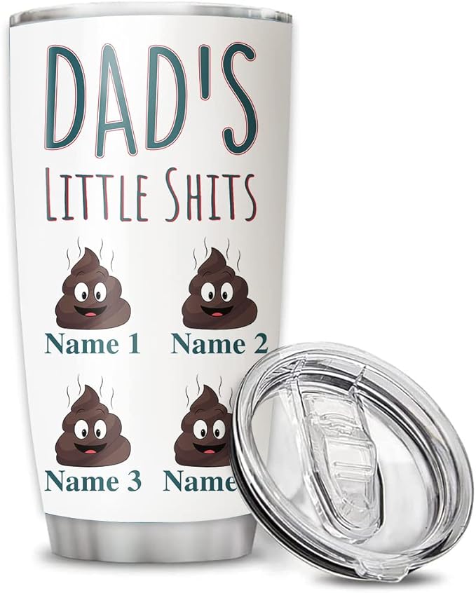 Personalized Daddy Little Shits Funny Dad Tumbler Cup Gift Father's Day, Dad, Father, Papa, Grandpa 20oz 30oz Insulated CoffeeTea Tumbler with Lid, White, (Pack of 1) - Bloomnest