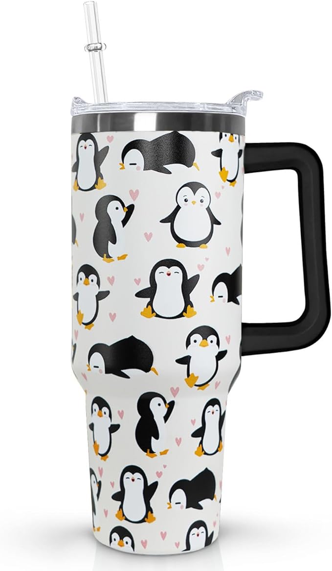 Ceovfoi 40 Oz Penguin Tumbler With Handle, Coffee Travel Mug Cup Water Bottle, Penguin Decor and Gifts for Women - Bloomnest