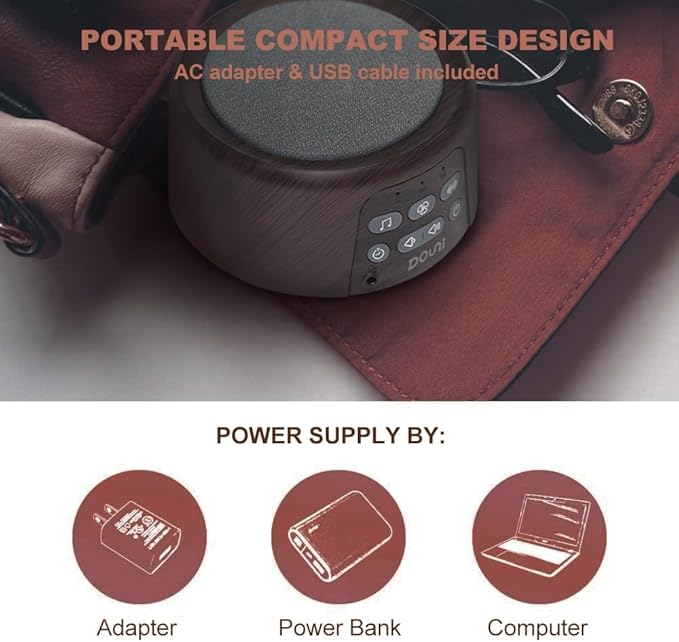 White Noise Machine - Sleep Sound Machine with Soothing Sounds Timer & Memory Function for Sleeping & Relaxation, Sleep Therapy for Kid, Adult, Nursery, Home, Office, Travel. Brown Wood Grain