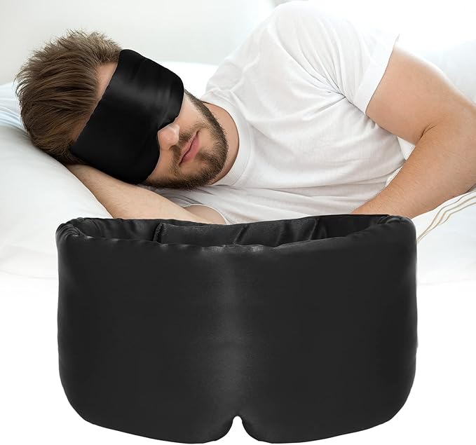Silk Sleep Mask for Women Men, Mulberry Silk Eye Sleeping Mask & Blindfold with Adjustable Strap, Blackout Eye Cover for Sleep Travel Yoga Nap, Large Size, Black - Bloomnest