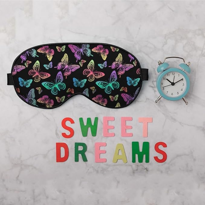 Rainbow Butterfly Sleep Mask Eye Mask Black Blue Pink Purple Butterfly Sleep Mask Light Blocking Adjustable Smooth Soft Eye Masks for Women Deep Rest Travel - Bloomnest